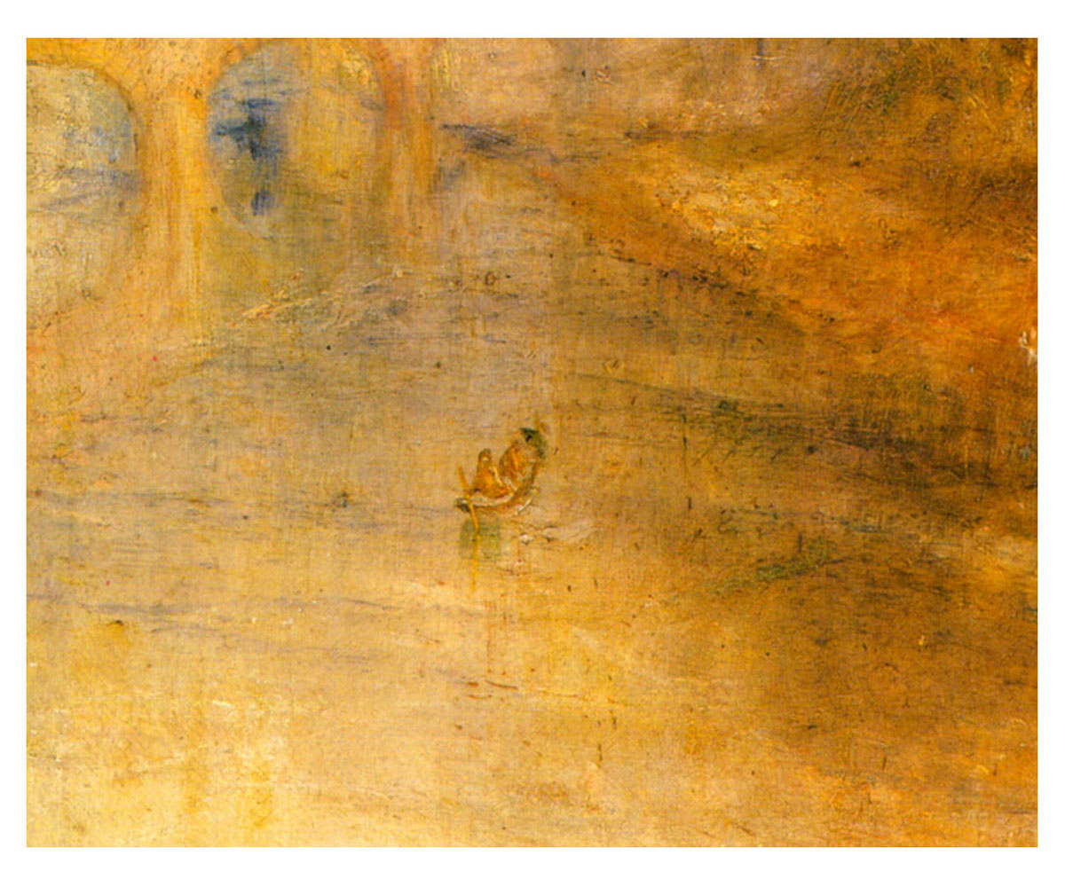 Fishermen, detail, J.M.W. Turner's Rain, Steam and Speed  The Great Western Railway (1844). 