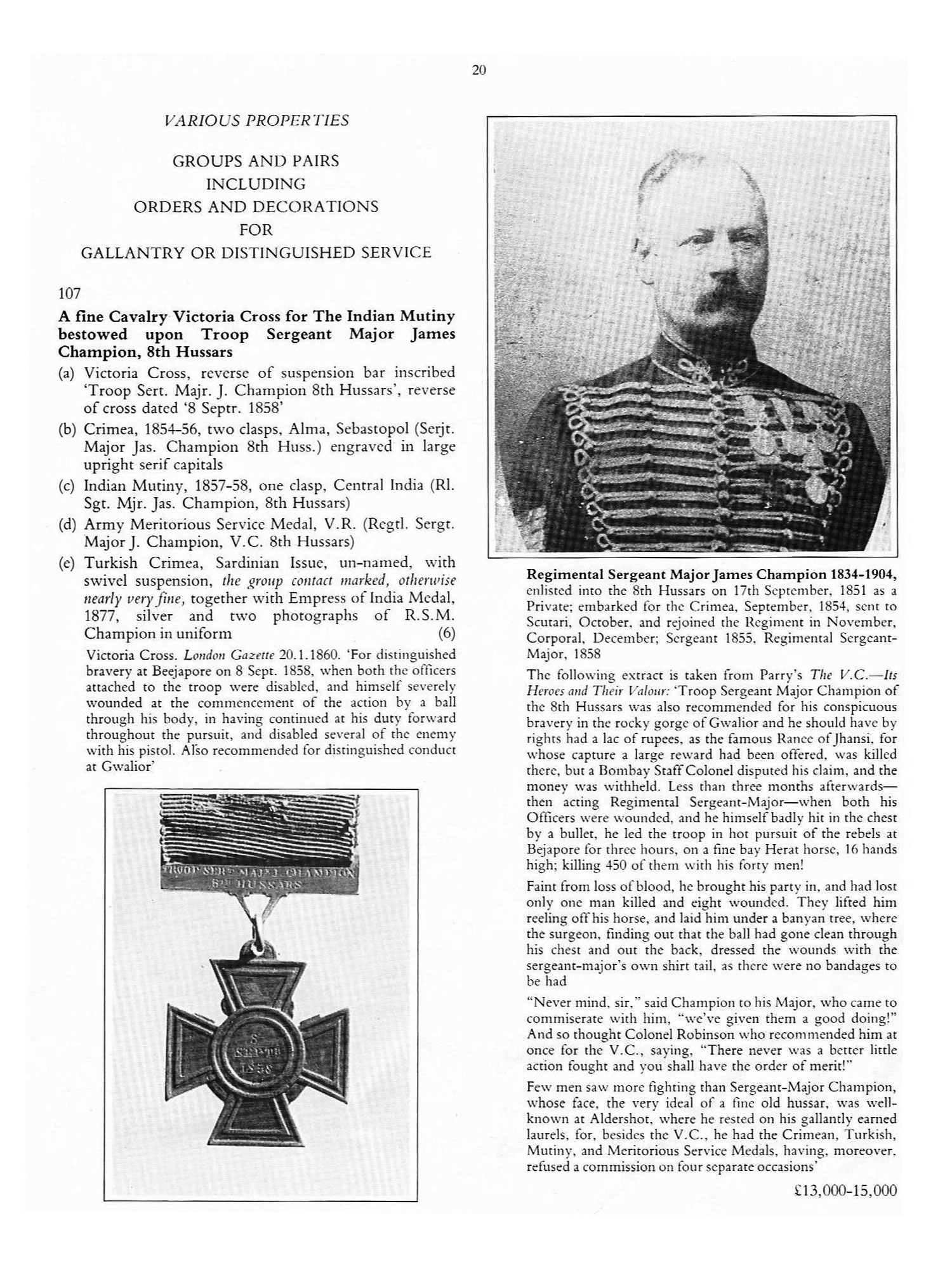 James Champion's medals at auction, Christie's, lot 107, Tuesday March 22nd, 1988. Click to enlarge.