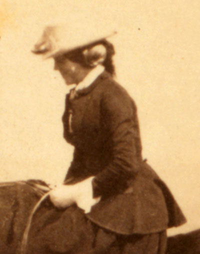 Closeup portrait of Fanny Duberly, detail from Roger Fenton's photograph of the Duberlys, 1855