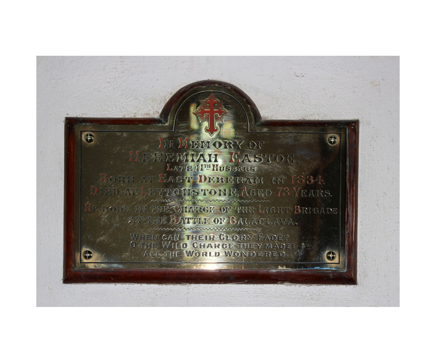  Brass memorial to Nehemiah Eastoe, St Nicholas, East Dereham.. Click to enlarge.