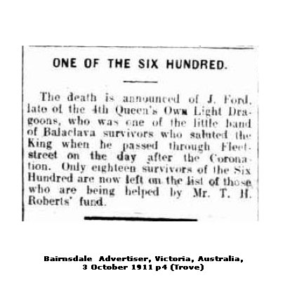 Death of 1547 John Ford 4th Light Dragoons noted in Australia. Click to enlarge.