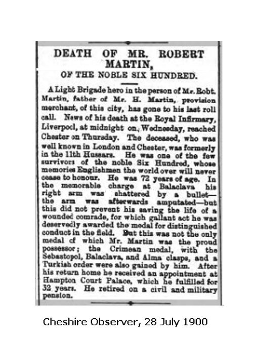 Funeral notice for Robert Martin, Cheshire Observer, 28th July 1900. Click to enlarge.