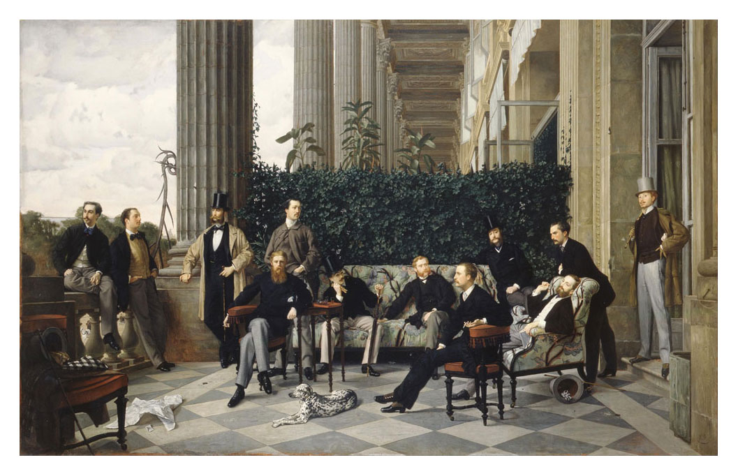 Vansittart pictured in Tissot's The Circle of the Rue Royale (1868). Click to enlarge.