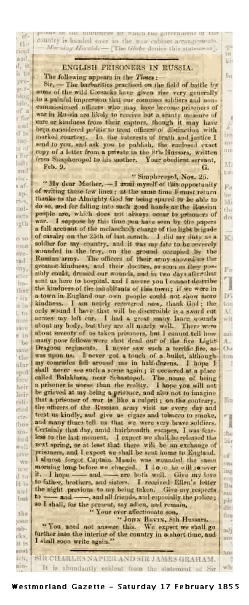  John Bevin in Russian captivity. Letter to the Times, 1855.Click to enlarge.