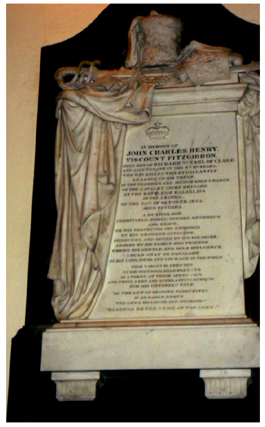 Memorial to John Charles Henry Fitzgerald, Stradbally Church. Click to enlarge.