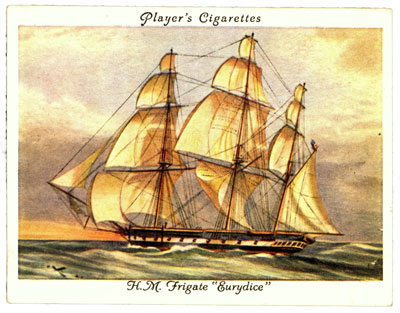 Cigarette card image of HMS Eurydice, 1930s. Click to enlarge.