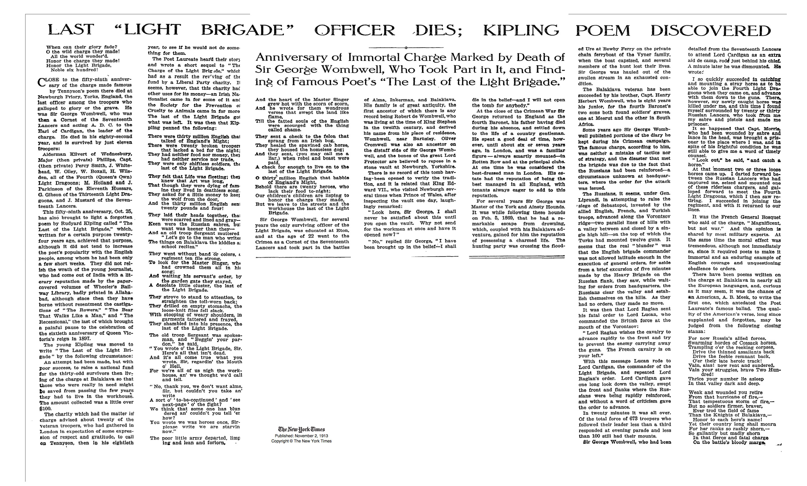 New York Times article on Wombwell and Kipling . Click to enlarge.
